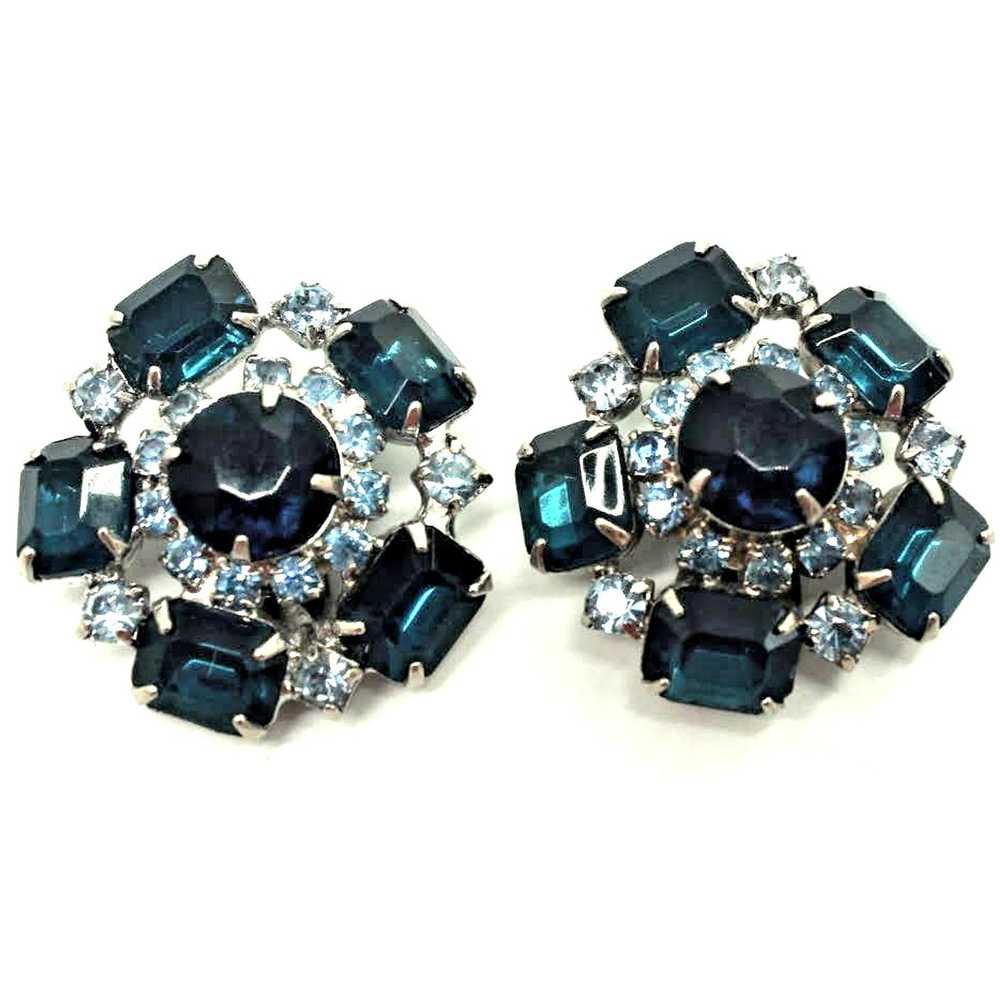 Other Vintage Dark & Light Blue Rhinestone Earrin… - image 1