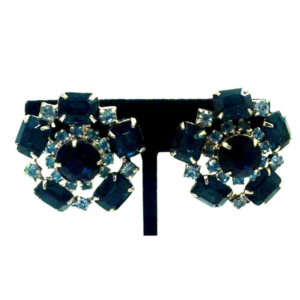 Other Vintage Dark & Light Blue Rhinestone Earrin… - image 3