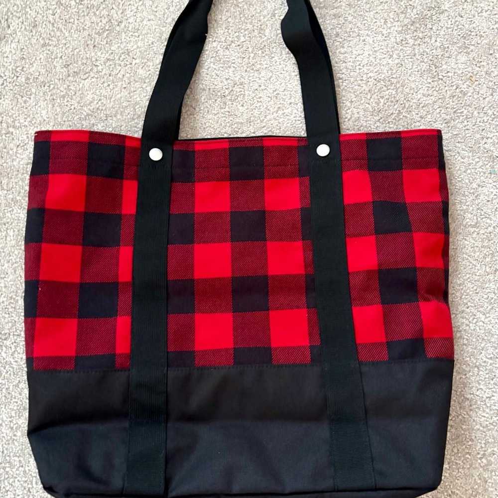 Eddie Bauer Red Black Plaid Tote 15 x 18 Never Us… - image 2