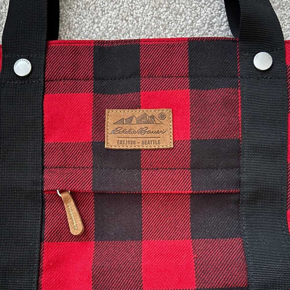 Eddie Bauer Red Black Plaid Tote 15 x 18 Never Us… - image 5