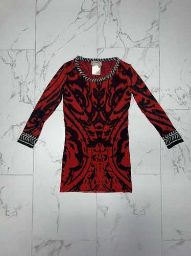 Fuzzi Fuzzi Red Psychedelic Print Mesh Long Sleeve