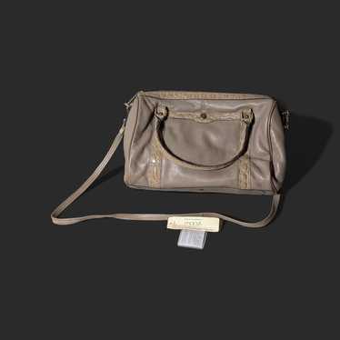 John Romaine Beige Leather Shoulder Bag with Croc… - image 1