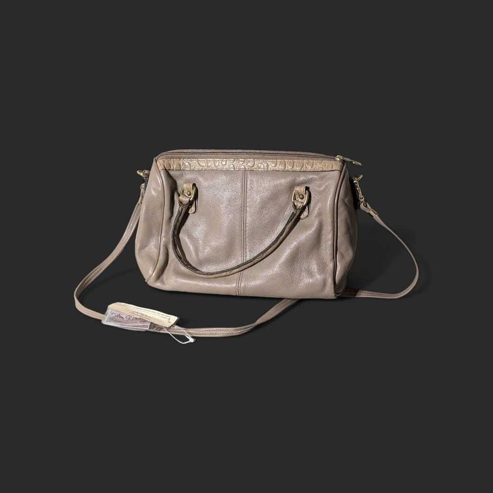 John Romaine Beige Leather Shoulder Bag with Croc… - image 2