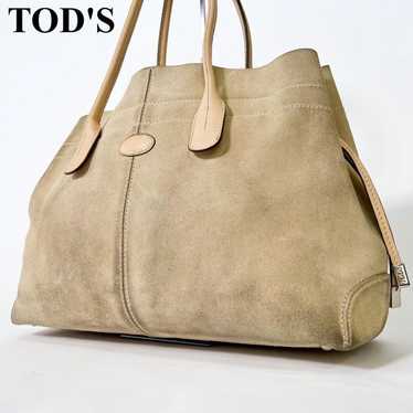 TOD'S Tote Bag Suede Beige A4 White-Brown Large Ca