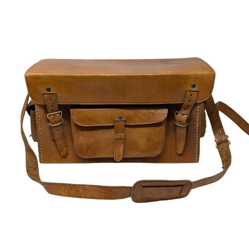 Vintage Leather Camera Messenger Bag Tan - image 12