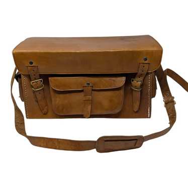 Vintage Leather Camera Messenger Bag Tan - image 1