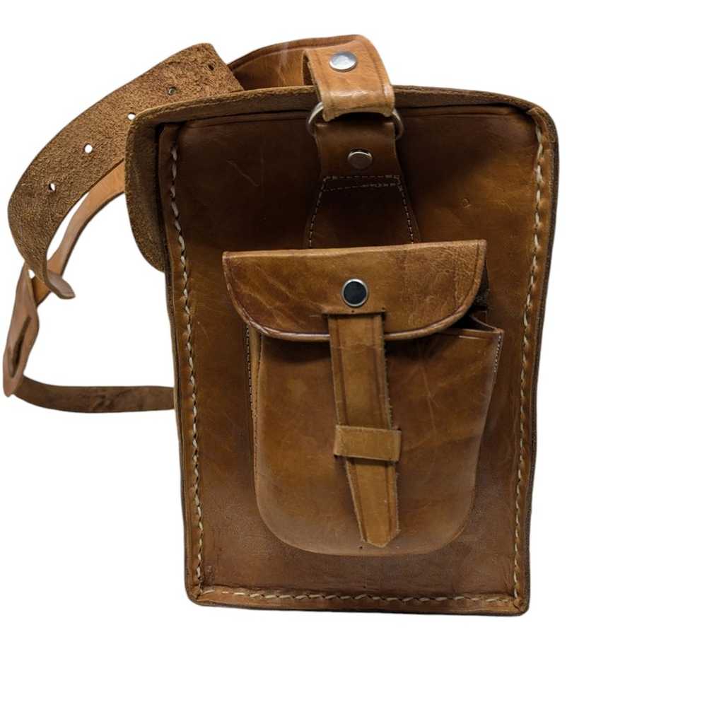 Vintage Leather Camera Messenger Bag Tan - image 2