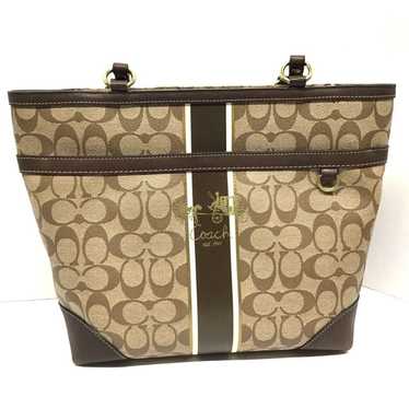 Coach Signature Logo Heritage Stripe Brown Tote 12