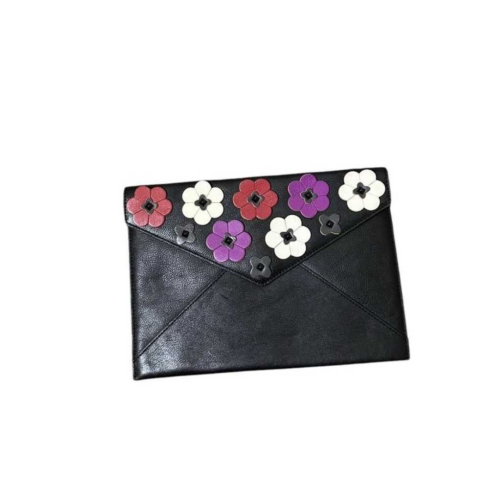 Rebecca Minkoff Black Leather Large Flower Envelo… - image 1