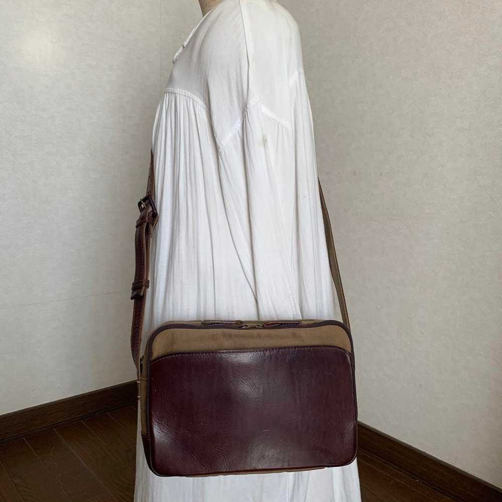 ◇ Genten Shoulder Bag Canvas × Leather Brown ◇ - image 4