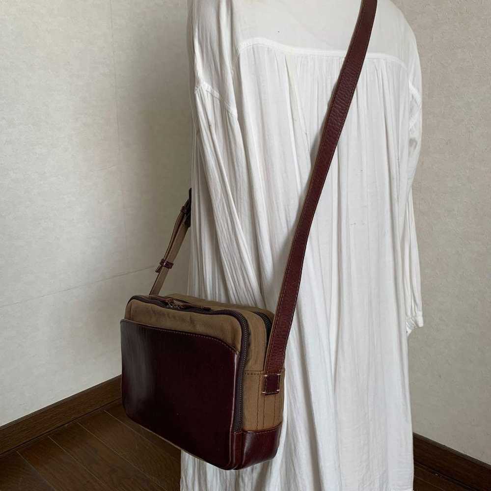 ◇ Genten Shoulder Bag Canvas × Leather Brown ◇ - image 5