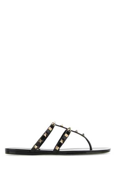 Valentino Garavani Black Leather Rockstud Thong Sl