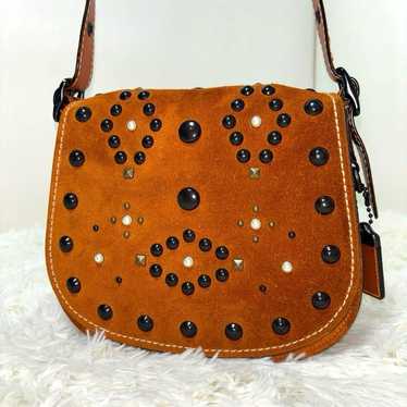 [Rare] COACH Shoulder Bag with Studs in Suede - image 1