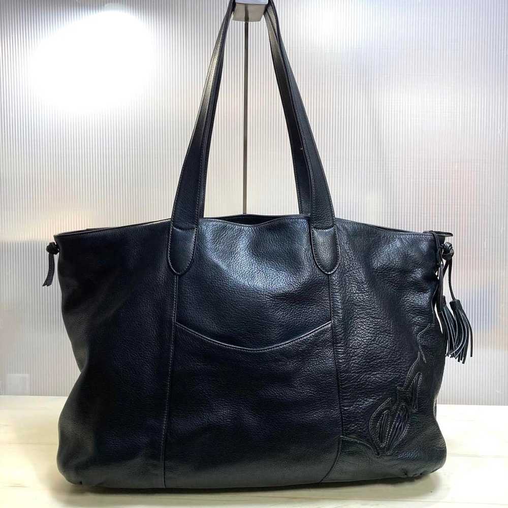 【Beautiful Condition】IBIZA Leather Tote Bag Black… - image 3