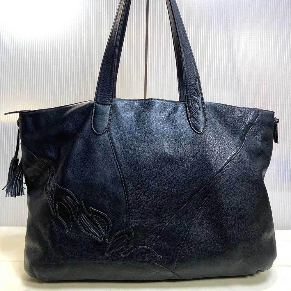 【Beautiful Condition】IBIZA Leather Tote Bag Black… - image 4