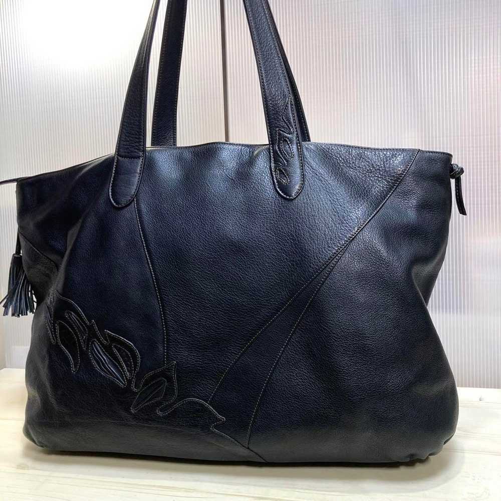 【Beautiful Condition】IBIZA Leather Tote Bag Black… - image 5