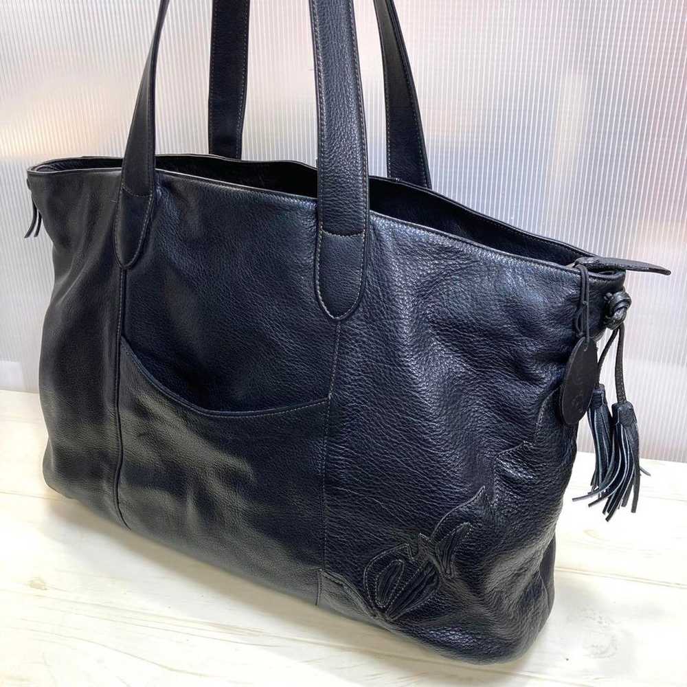 【Beautiful Condition】IBIZA Leather Tote Bag Black… - image 7