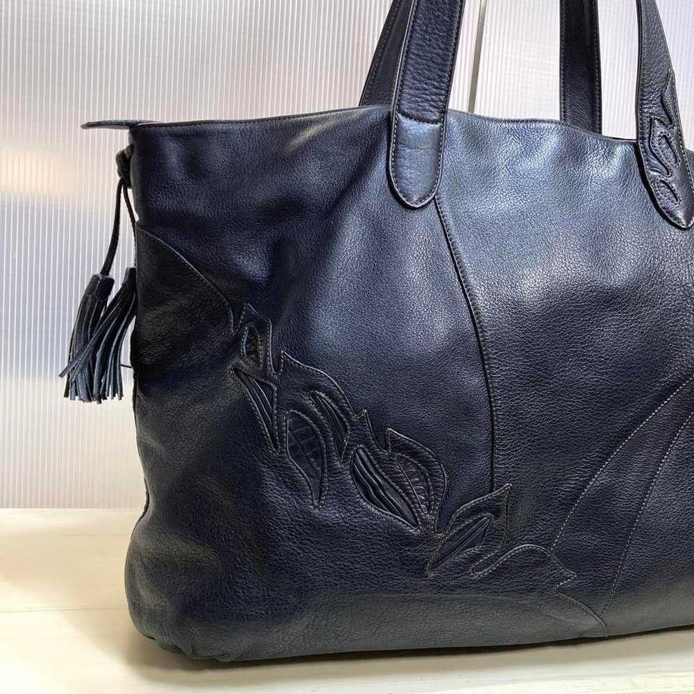 【Beautiful Condition】IBIZA Leather Tote Bag Black… - image 8