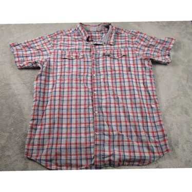 Vintage Mens Blue Plaid Short Sleeve Casual Outdoo