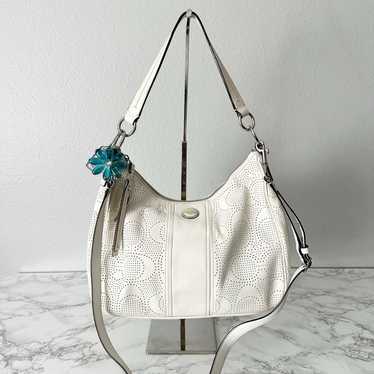 Coach Signature Perforated White Leather Hobo Shou