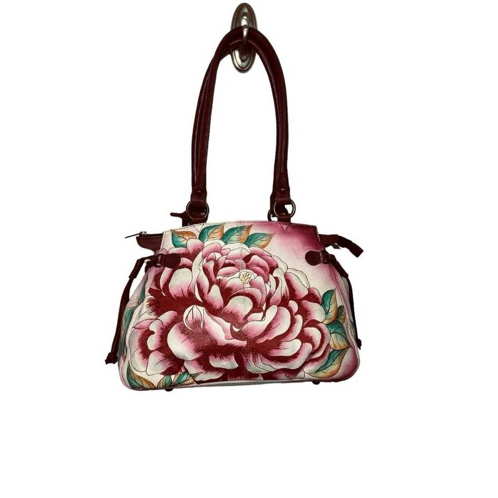 ANUSCHKA Pink Red Peonies Leather Floral Shoulder… - image 11