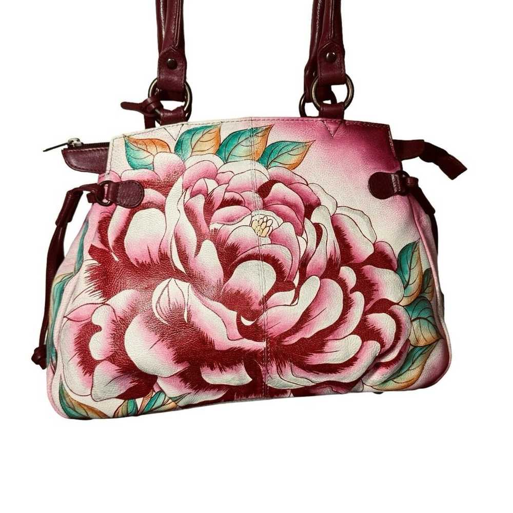 ANUSCHKA Pink Red Peonies Leather Floral Shoulder… - image 12