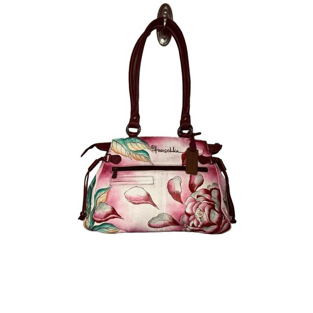 ANUSCHKA Pink Red Peonies Leather Floral Shoulder… - image 1