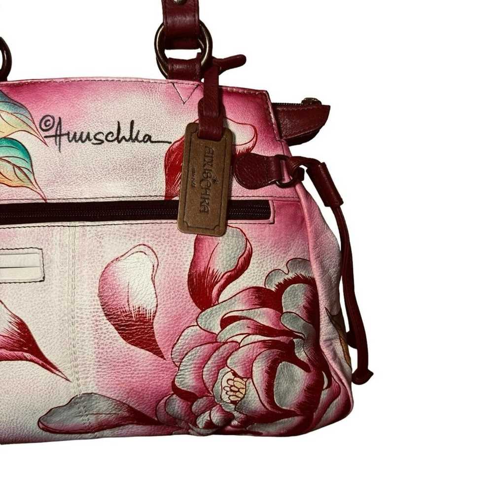 ANUSCHKA Pink Red Peonies Leather Floral Shoulder… - image 2