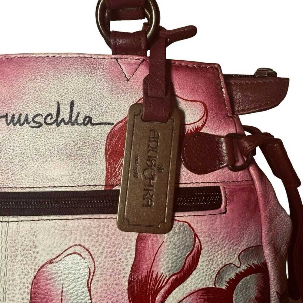 ANUSCHKA Pink Red Peonies Leather Floral Shoulder… - image 3