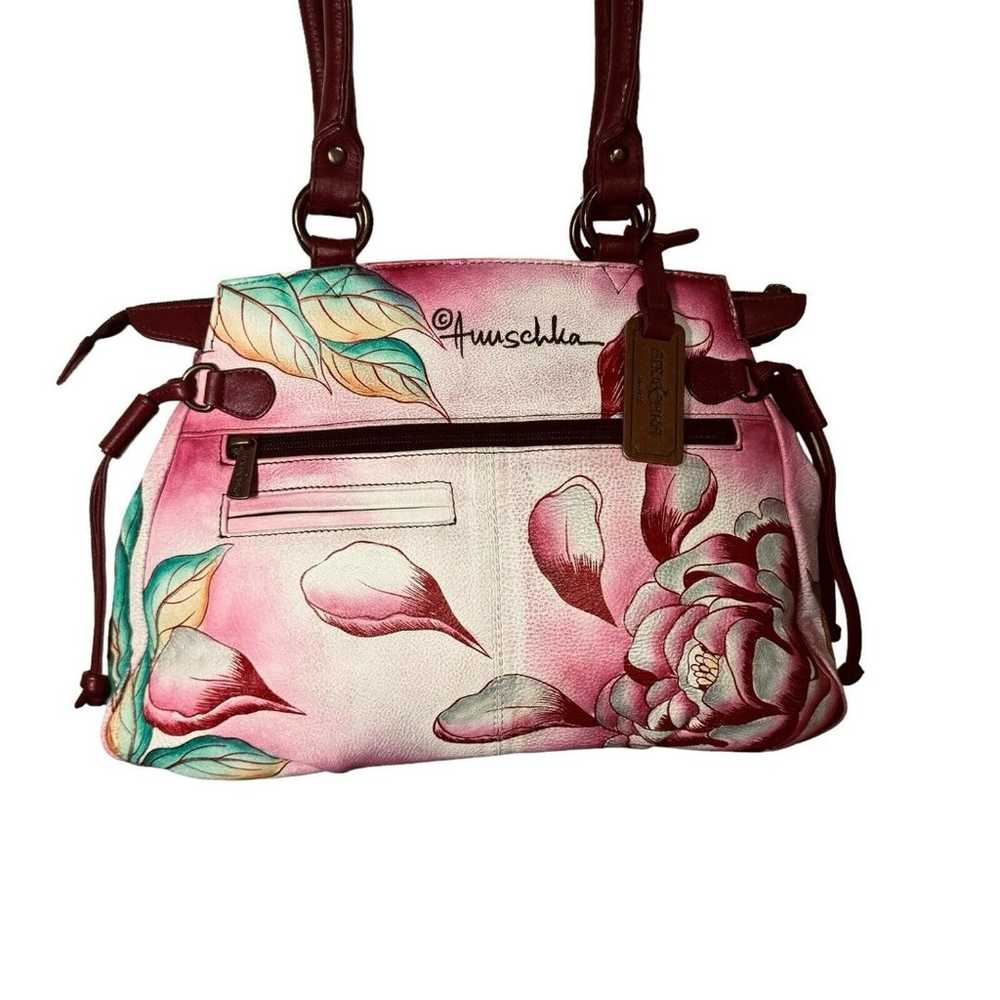 ANUSCHKA Pink Red Peonies Leather Floral Shoulder… - image 4