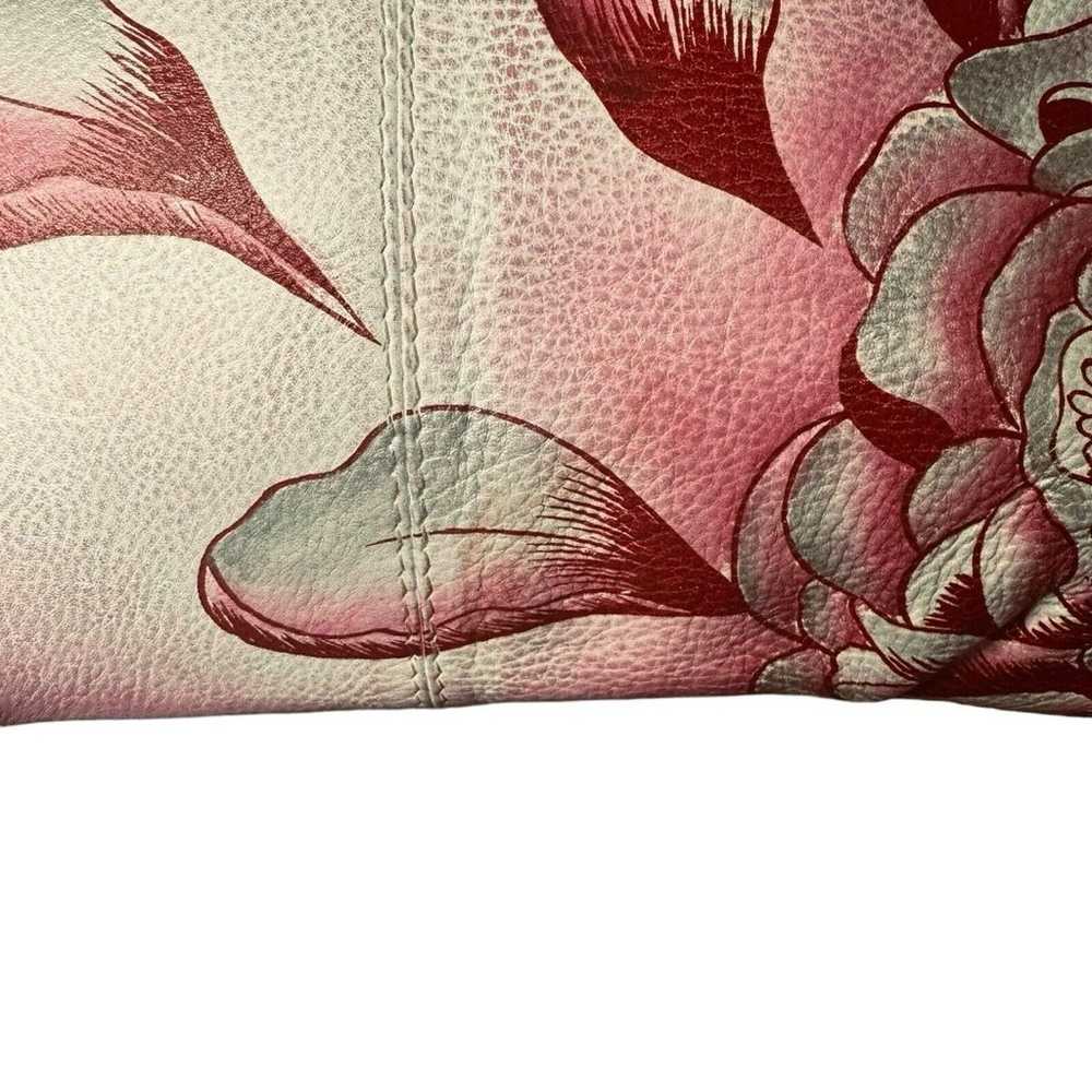 ANUSCHKA Pink Red Peonies Leather Floral Shoulder… - image 5