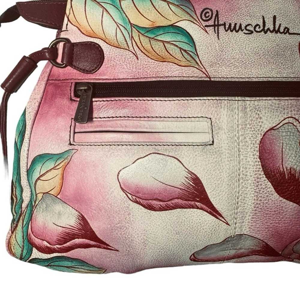 ANUSCHKA Pink Red Peonies Leather Floral Shoulder… - image 8