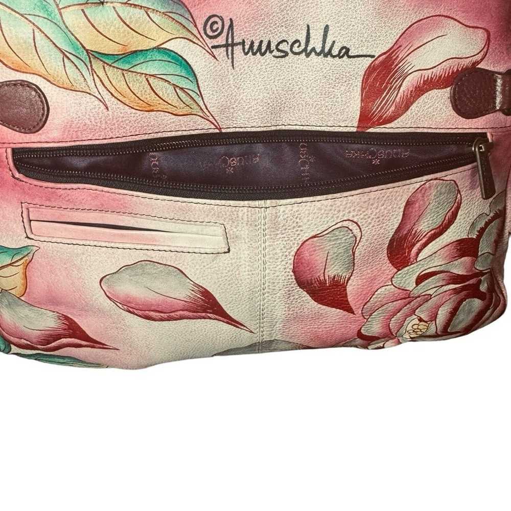 ANUSCHKA Pink Red Peonies Leather Floral Shoulder… - image 9