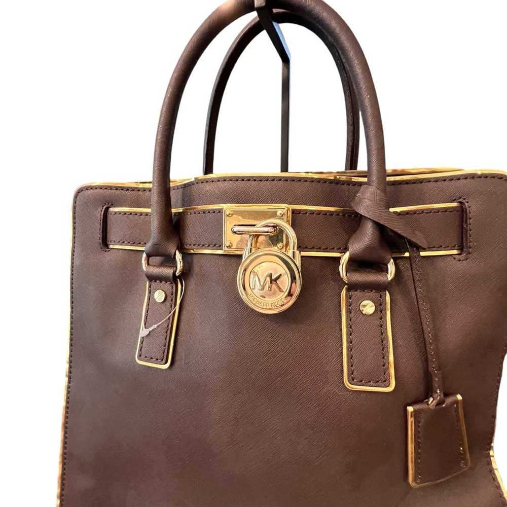 Michael Kors Hamilton Satchel Leather Bag Brown G… - image 3