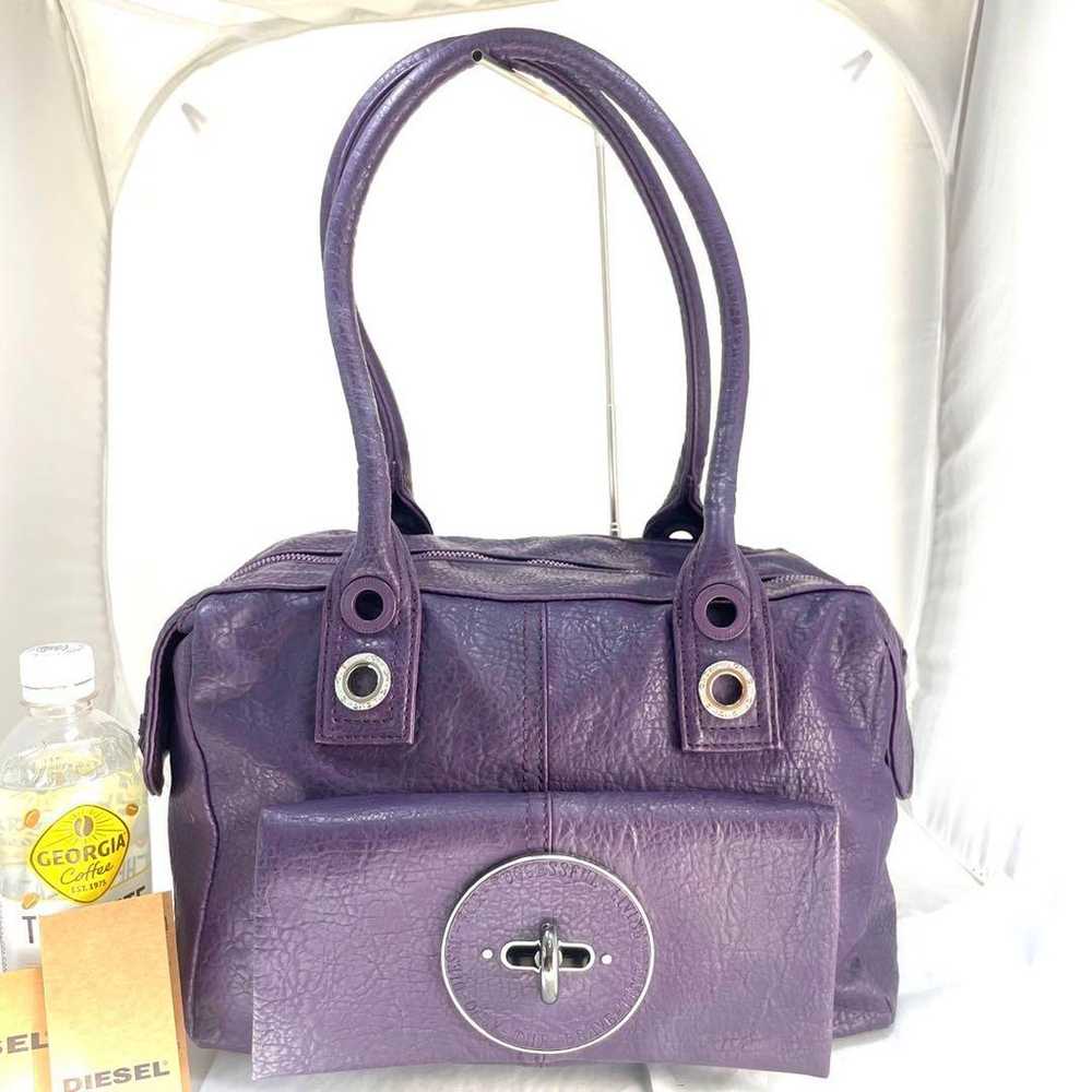 Diesel Shoulder Bag Purple Turn Lock Leather DIES… - image 2