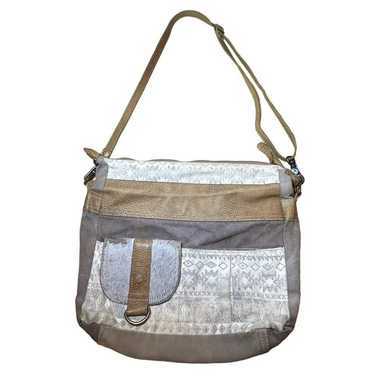 Myra Bag Tribe Strip Upcycled Canvas & Leather Az… - image 1