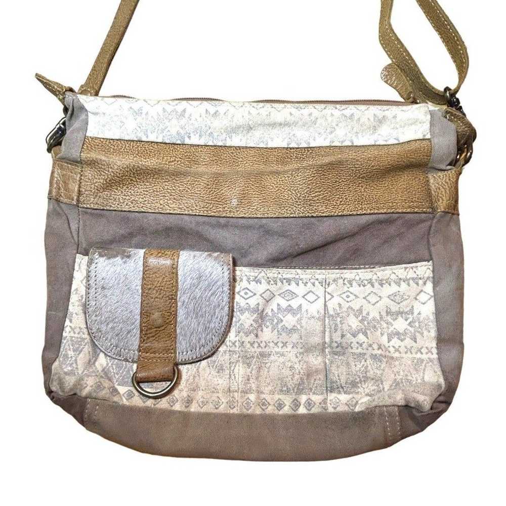 Myra Bag Tribe Strip Upcycled Canvas & Leather Az… - image 2