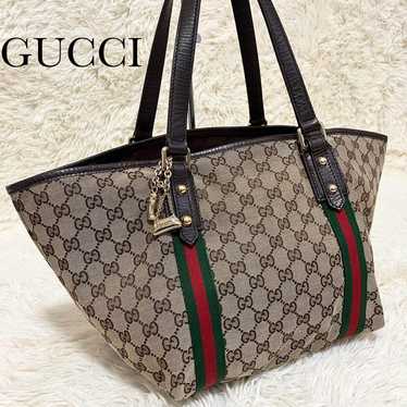 GUCCI * GG Canvas Sherry Line Leather Brown with … - image 1