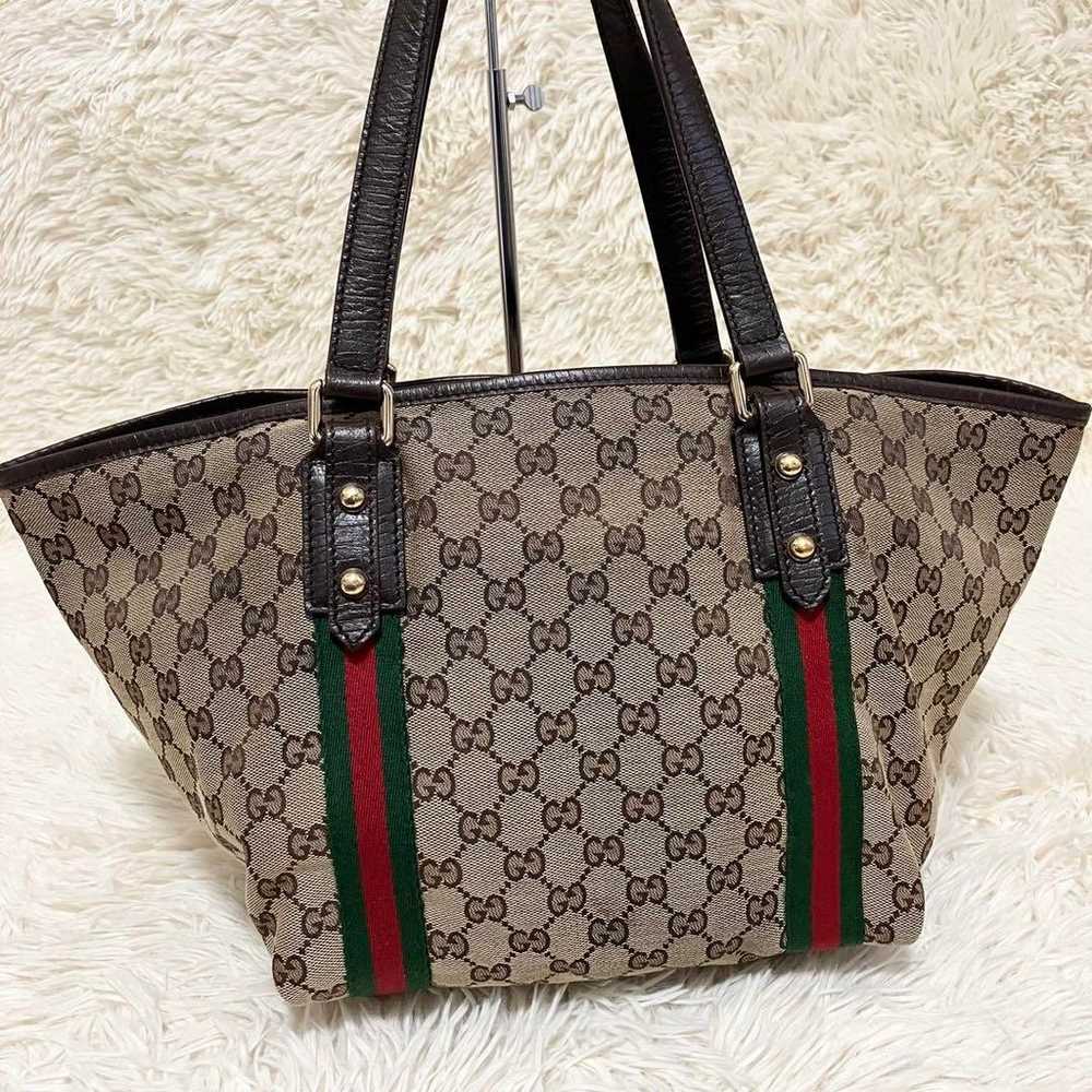 GUCCI * GG Canvas Sherry Line Leather Brown with … - image 2