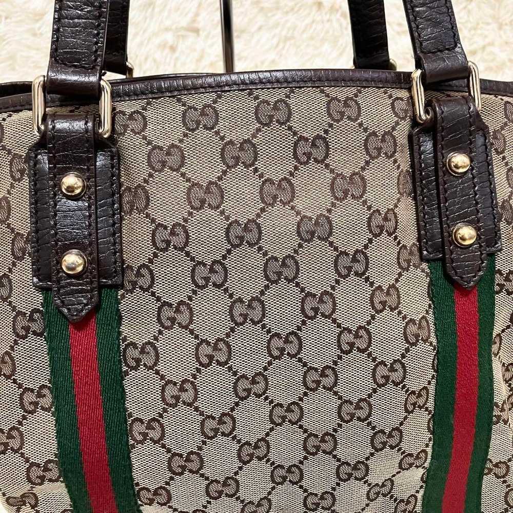 GUCCI * GG Canvas Sherry Line Leather Brown with … - image 3