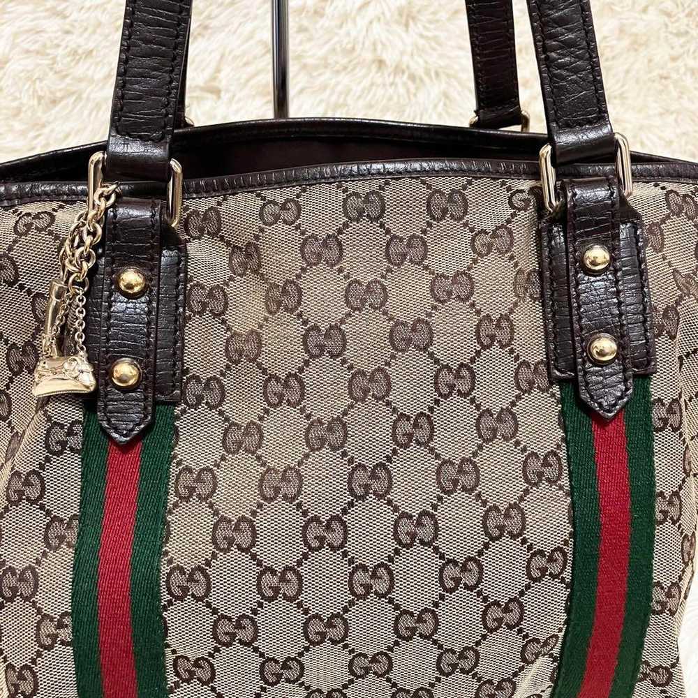 GUCCI * GG Canvas Sherry Line Leather Brown with … - image 4