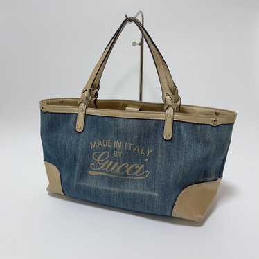 GUCCI Denim Logo Tote Bag Canvas × Leather - image 1