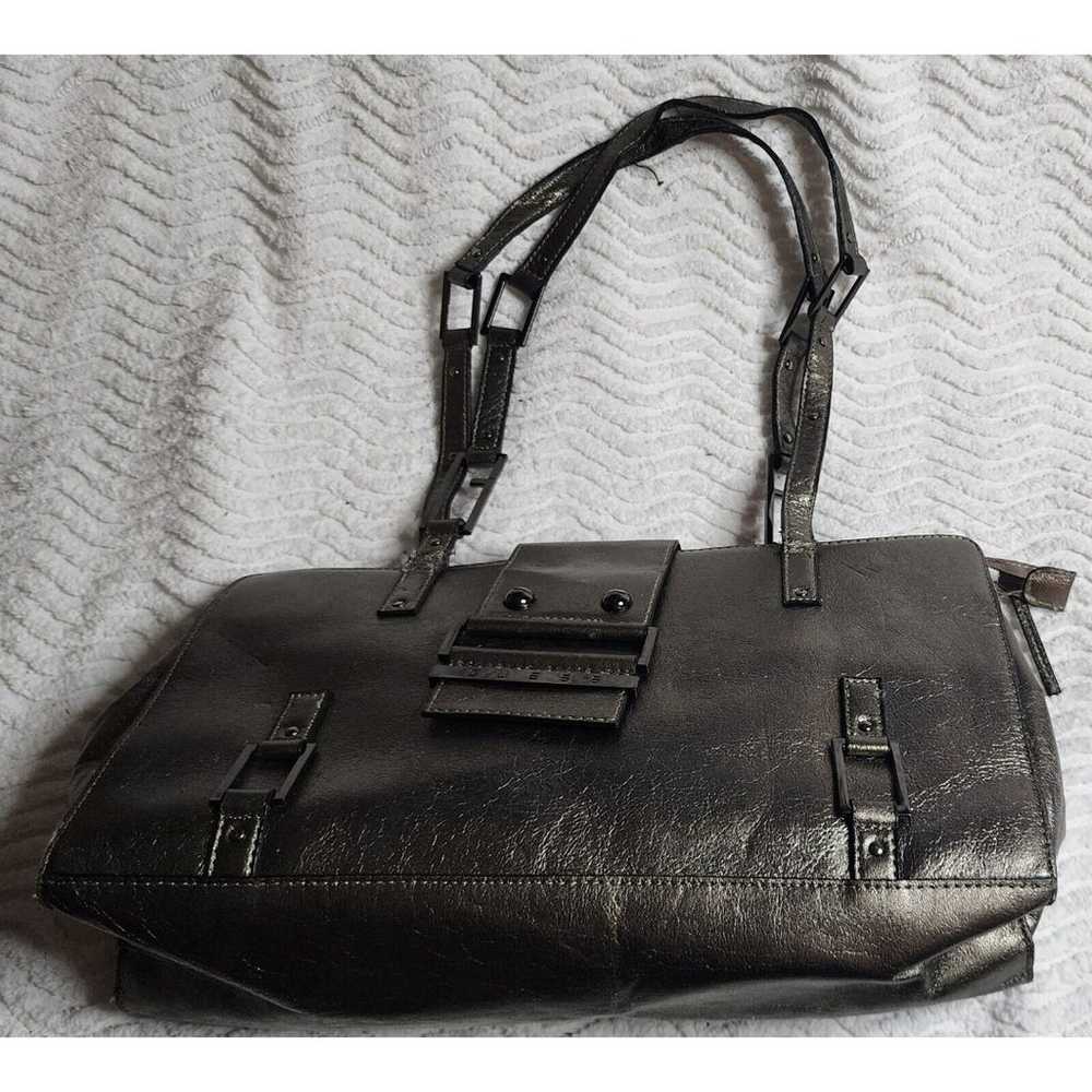 Vintage GUESS G Faux Leather METALLIC GunMetal/Pe… - image 2