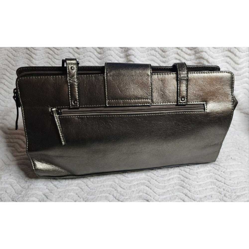 Vintage GUESS G Faux Leather METALLIC GunMetal/Pe… - image 3