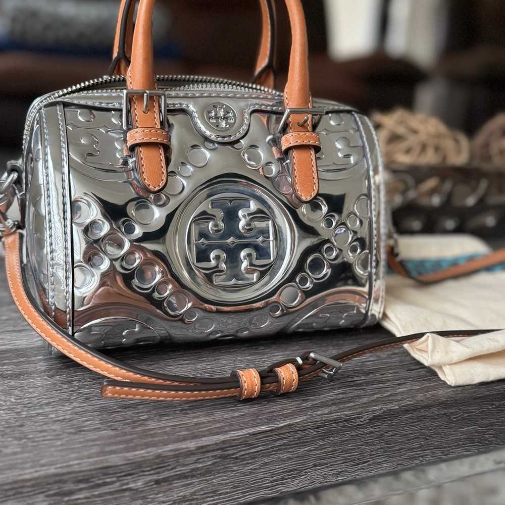 Tory Burch T Monogram Embossed Metallic Barrel Cr… - image 2