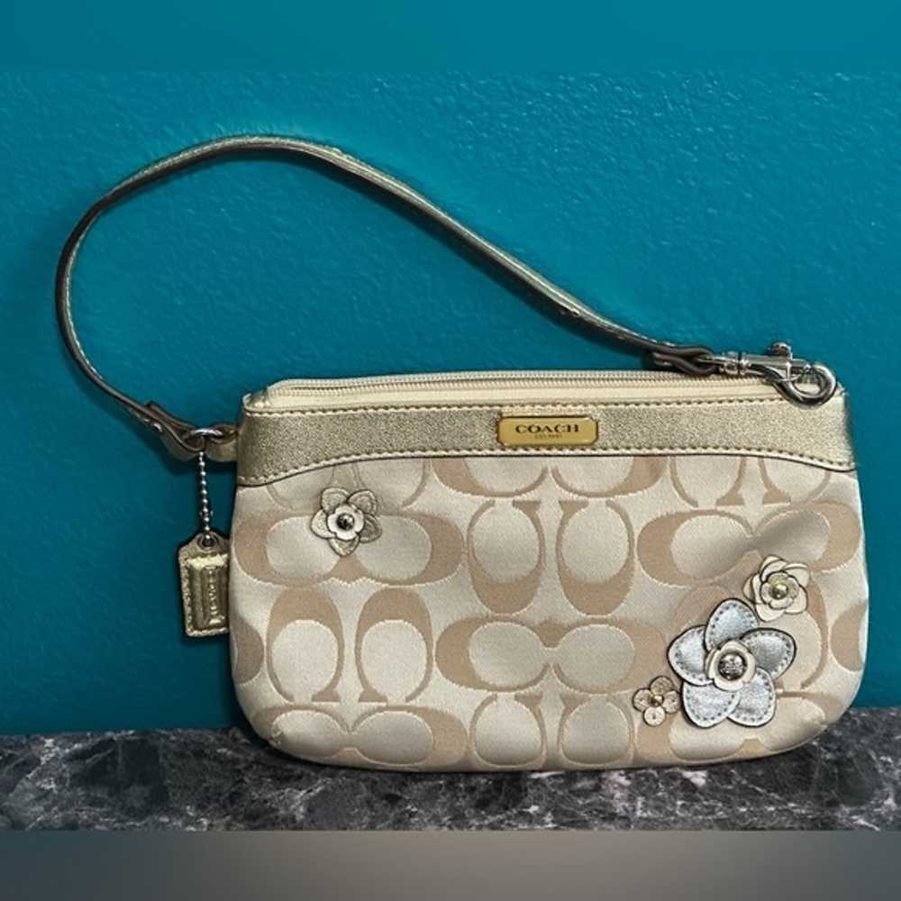 COACH Signature Canvas Wristlet Wallet Gold Tan w… - image 1