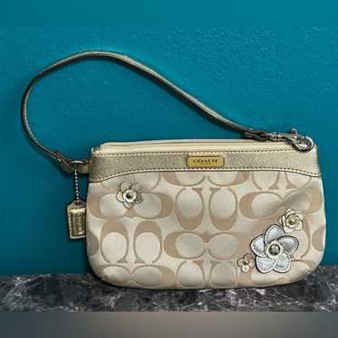 COACH Signature Canvas Wristlet Wallet Gold Tan w… - image 1