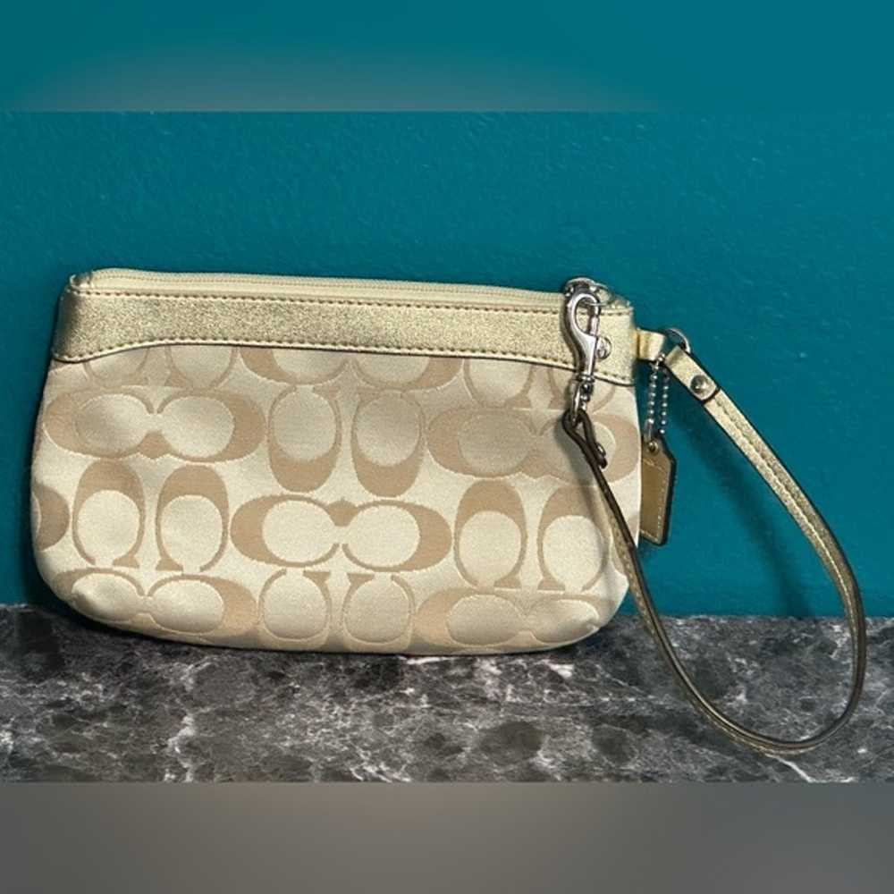 COACH Signature Canvas Wristlet Wallet Gold Tan w… - image 3