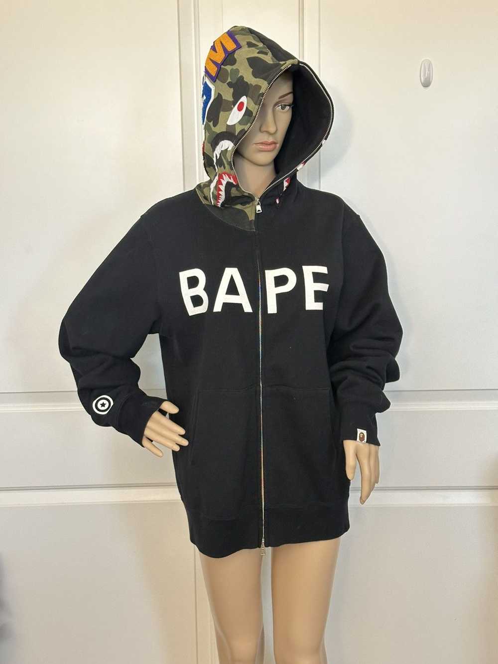 Bape RARE TEXT Bape Shark Full Zip - Black Camo - image 1