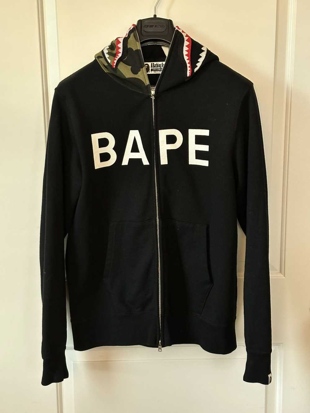 Bape RARE TEXT Bape Shark Full Zip - Black Camo - image 3